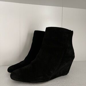 Vince Camuto Black Suede Zip-up Wedge Booties